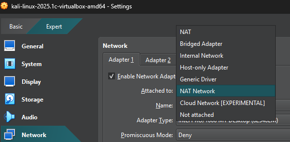 Network settings in Oracle VirtualBox